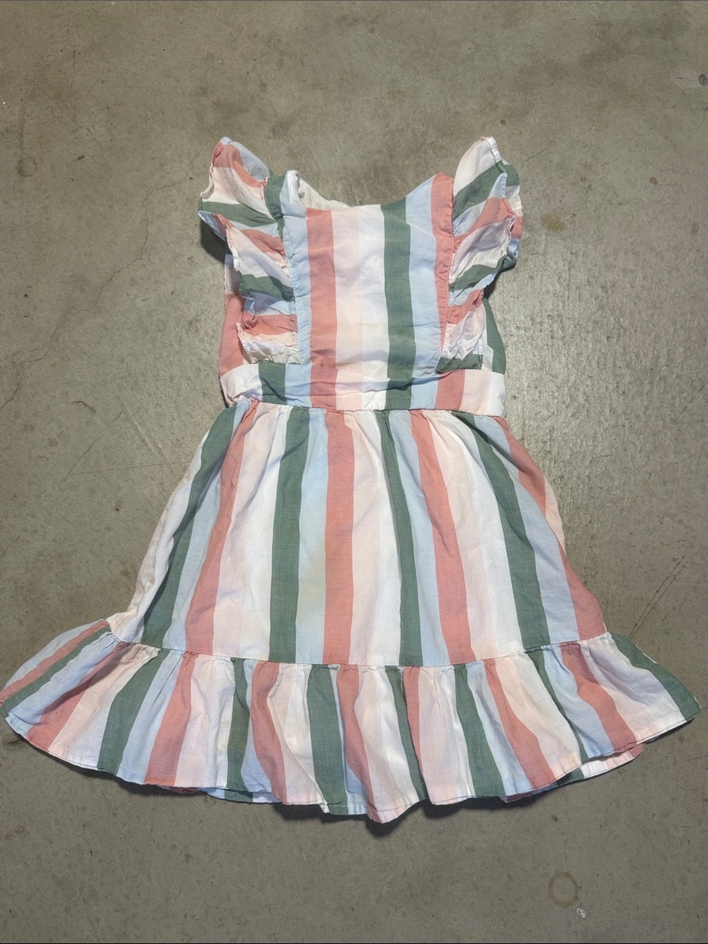 Janie and Jack Pastel Striped Ruffle Dress - Coral, Green, Blue, White